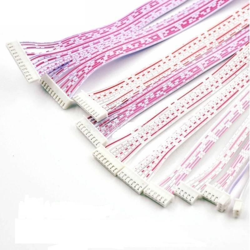 9 Wires 2.54mm Pitch Female To Female JST Xh Connector Cable Wire 6 Inch - shown as a group of white ribbon cables with multi-coloured wires and connectors.