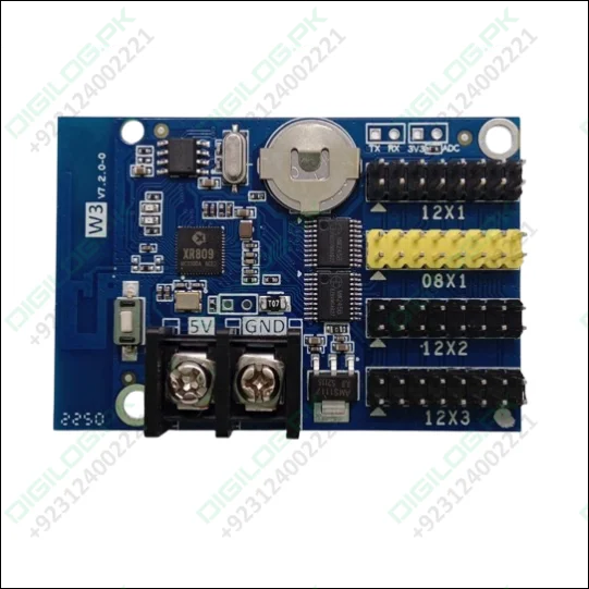 Blue circuit board with components for Hd-w3 Wi-Fi LED scrolling display controller in Pakistan