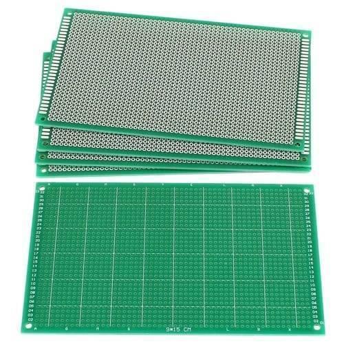 9CMX15CM Fr-4 Single Side Fiber Prototype Veroboard Stripboard PCB Circuit Board Dotted - stack of three green rectangular circuit boards with a single board laid flat in front.