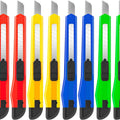 9mm Auto-lock Snapper Utility Paper Knife Cutter - eight retractable cutters in red, yellow, blue, and green with black sliding locks.