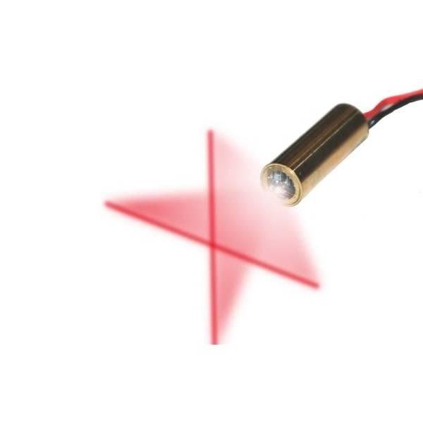 9mm Red Cross Line Laser Head Diode Semiconductor Laser Tube - a cylindrical gold-coloured laser module with red and black wires emitting a red cross.