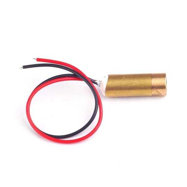 9mm Red Cross Line Laser Head Diode Semiconductor Laser Tube - shown as a brass cylindrical module with attached red and black power wires.