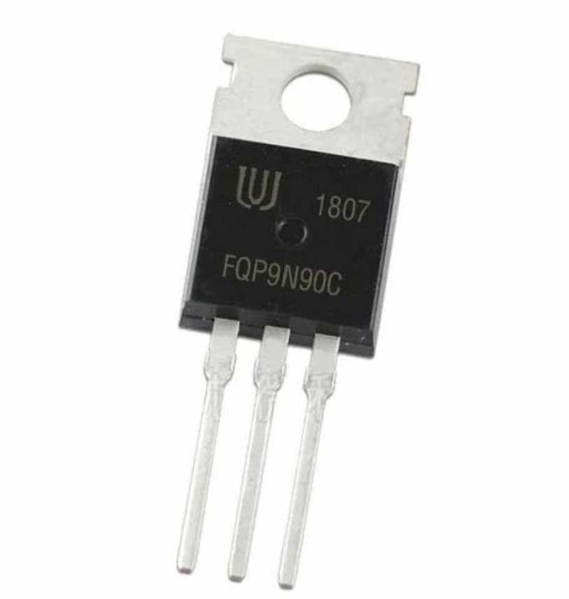 9N90 MOSFET High Voltage N-channel Power Transistor - shown as a black, three-pin electronic component with a metal mounting tab labeled FQP9N90C.