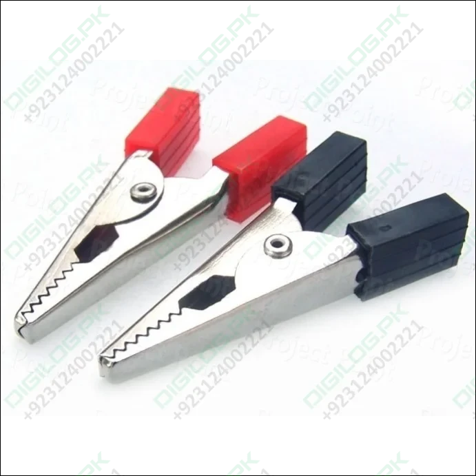 Alligator Crocodile Clips Pair 40mm Red + Black (Half Sleeves)
