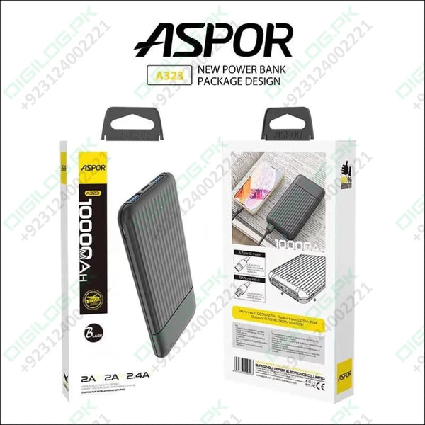 New ASPOR Power Bank 10000mAh Charging Fast With 2 USB Ports Battery Indicator Model A323