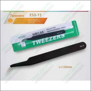 Black Vetus Tweezer Hrc40 Antistatic Stainless Steel Esd 15