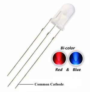 5mm Diffused Blue And Red Common Cathode 3 Pin Round Led