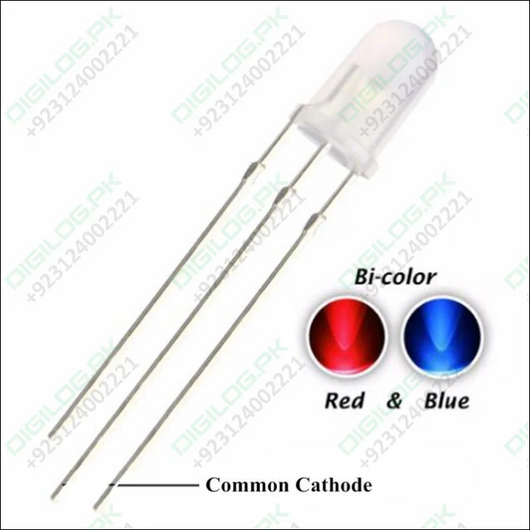 5mm Diffused Blue And Red Common Cathode 3 Pin Round Led