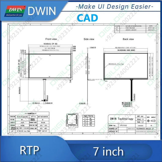 Dwin 7 Inch 4 Wire Rtp Resistive Touch Panel Yf07002 - LCD