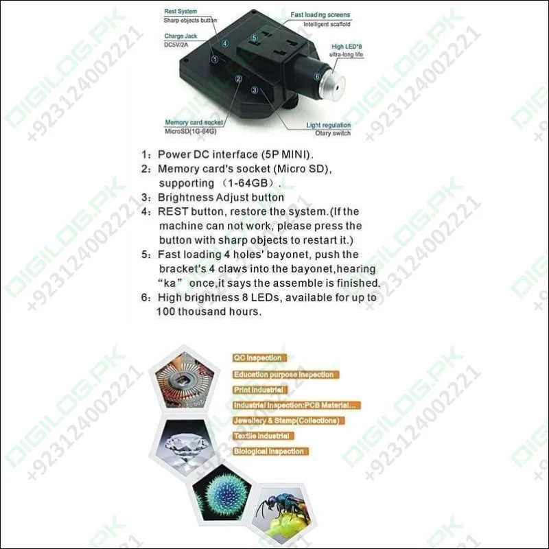 Digital Microscope 4.3in Hd Led 3.6mp 1 - 600x Continuous