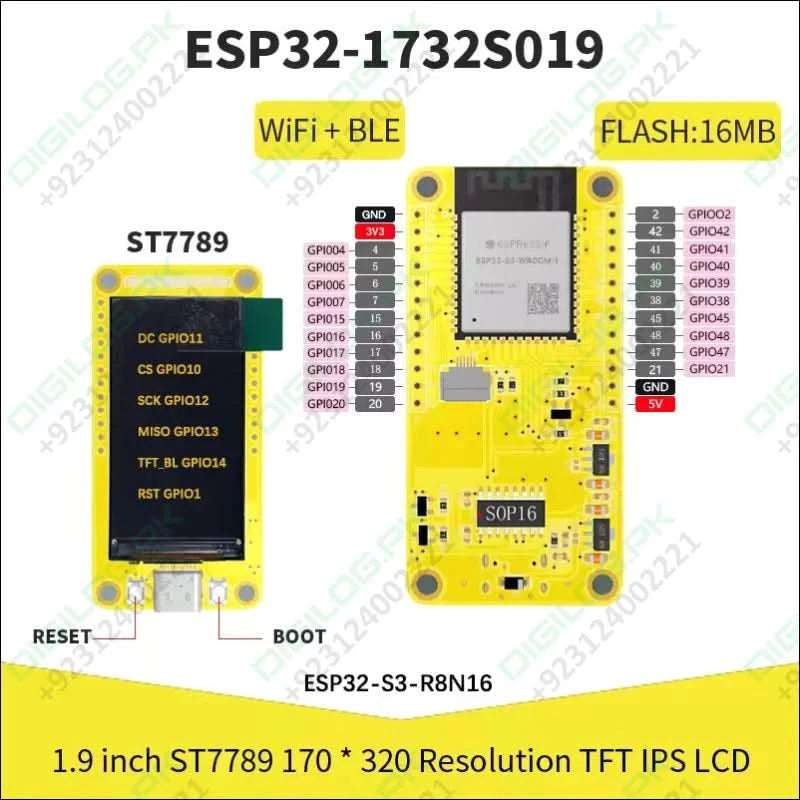 ESP32-S3 HMI 8M PSRAM 16M Flash Arduino LVGL LCD IPS 170x320 1.9” EPS32-1732S019 Smart Display ST7789