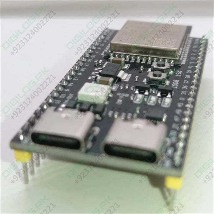 Black ESP32 S3 WROOM 1 development board with dual USB-C ports for low energy applications