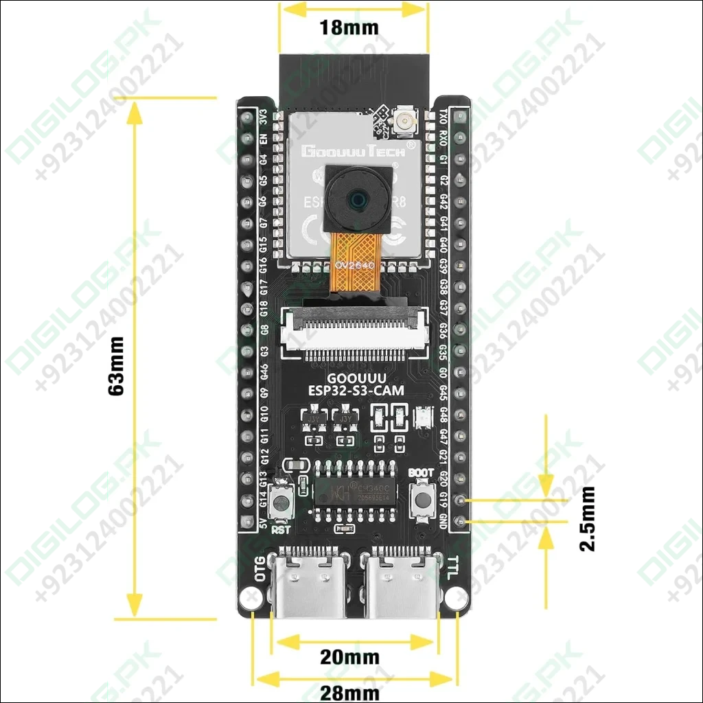 ESP32 S3 CAM Development Board with OV2640 Camera - ESP32-S3-WROOM N16R8 Module WiFi Bluetooth Microcontroller MCU