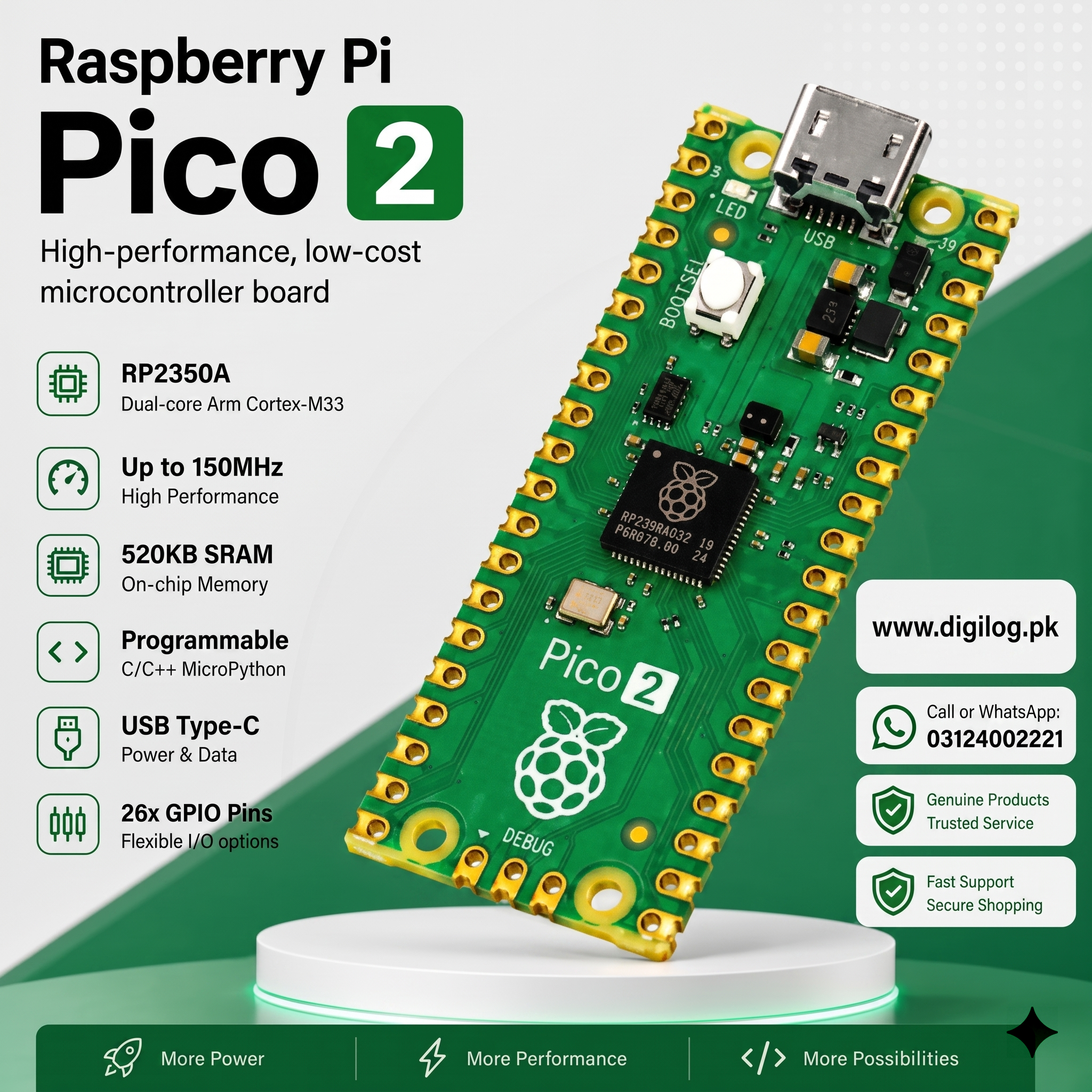 Raspberry Pi Pico 2 RP2350 Microcontroller Development Board – 520 KB SRAM, 4 MB Flash