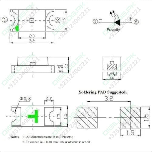 Green Smd 1206 Led Super Bright Light Emitting Diode