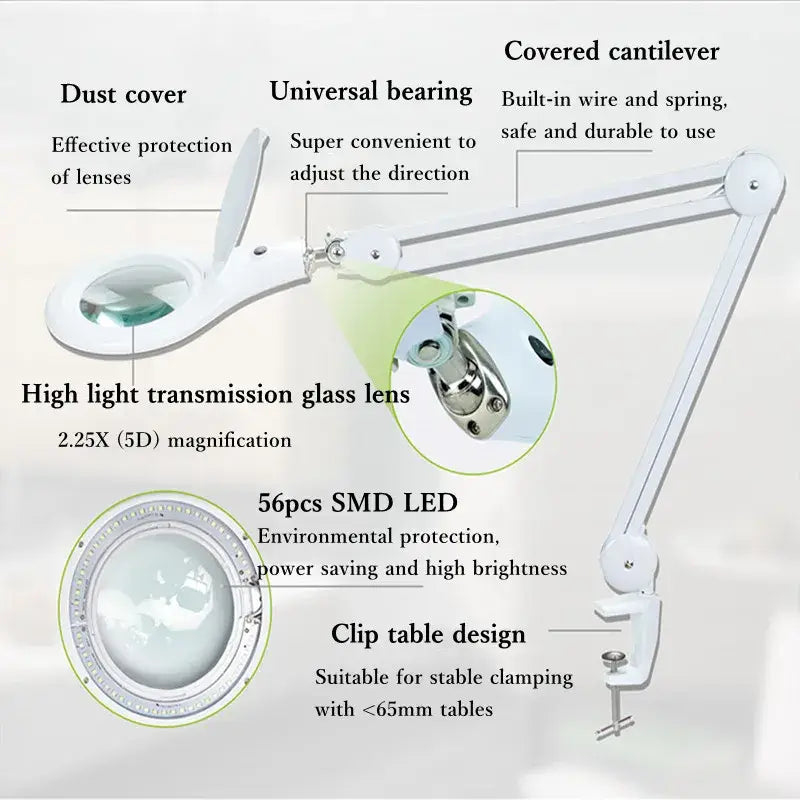 5d Clip Table Type Adjustable Magnifying Glass Lamp Work Led