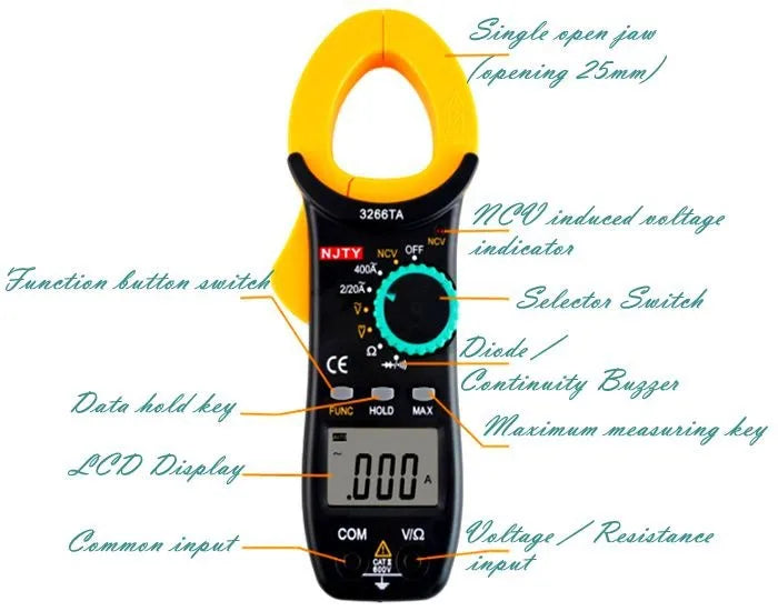 Digital Clamp Meter Njty Dc/ac Volt Amp Diode Ncv Multimeter