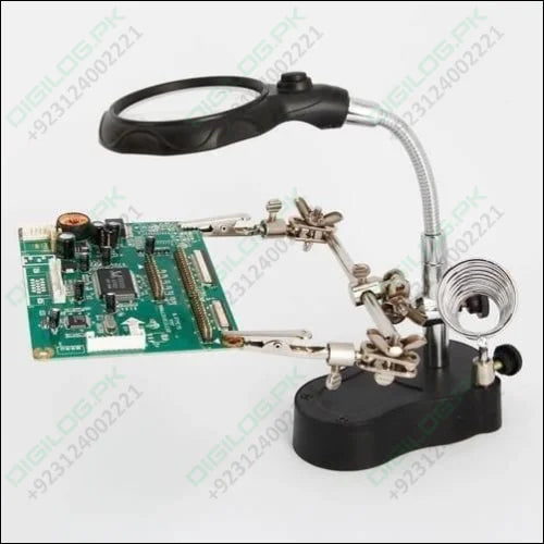 Helping Hand Clip Desktop Led Light Magnifier Glass