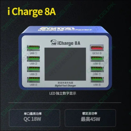 Mechanic Icharge 8p / 8s Qc 3.0 Multi-port Smart Fast Charger With Digital Display