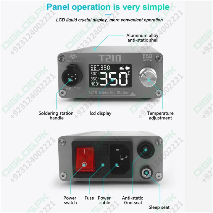 T210 Thermostatic Soldering Station – 75W Adjustable Temperature 120–450°C LED Display Auto Sleep PID Control