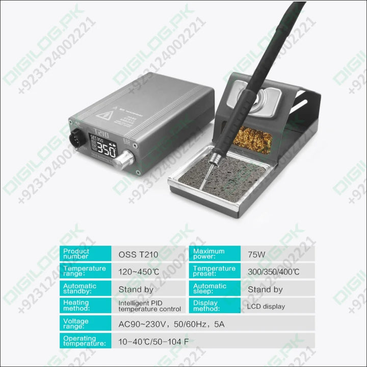 T210 Thermostatic Soldering Station – 75W Adjustable Temperature 120–450°C LED Display Auto Sleep PID Control