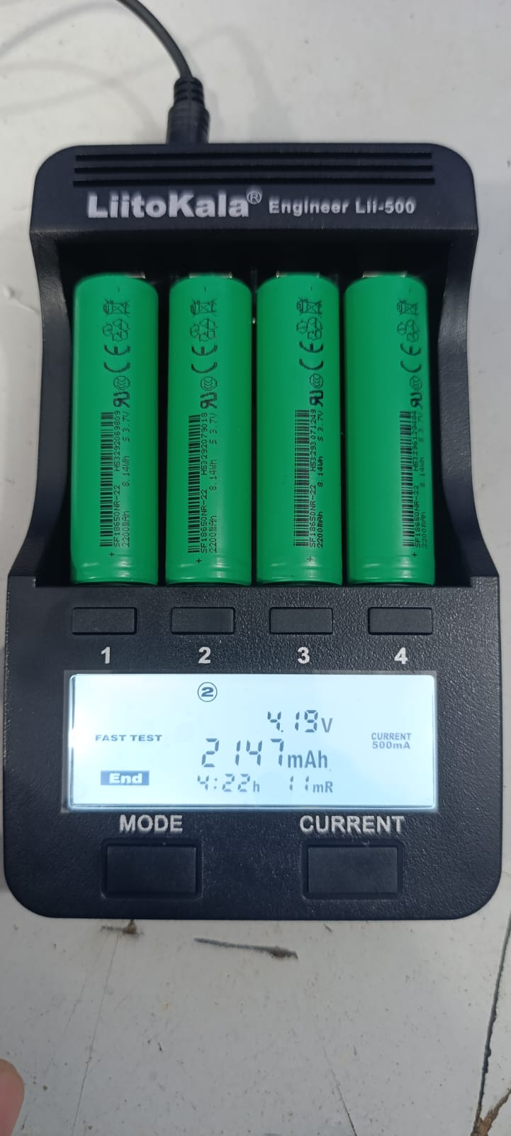 18650 battery capacity test on LiitoKala Lii-500, cell 2: 2147mAh