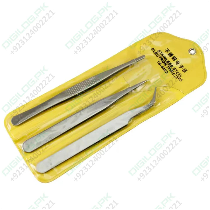 3 Pcs Stainless Steel Electronic Tweezers Set