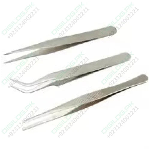 3 Pcs Stainless Steel Electronic Tweezers Set