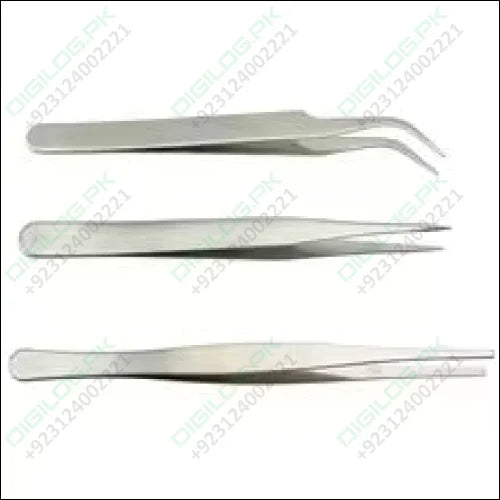 3 Pcs Stainless Steel Electronic Tweezers Set