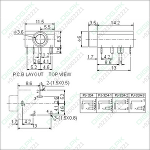 Pj-324 Pcb Mount Female Audio Connector Dip Stereo