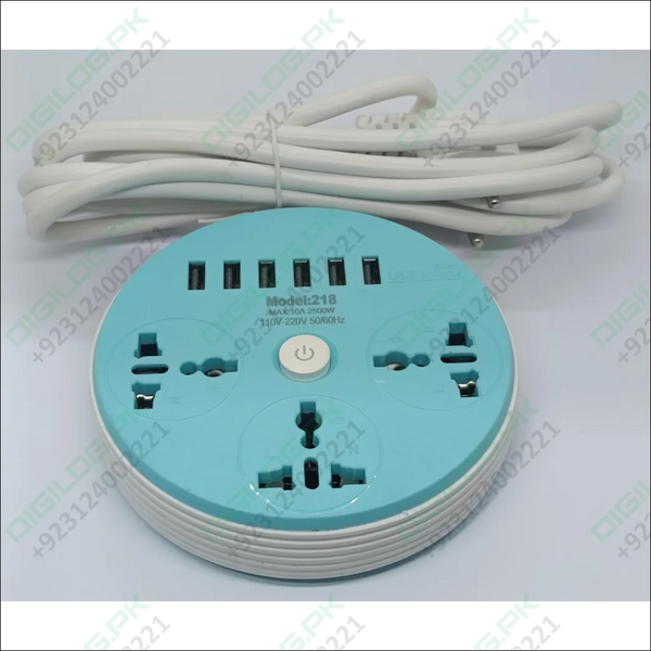 Power Extension Lead with 3 Power Sockets and 6 Usb Ports Round shape