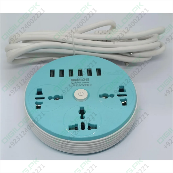 Power Extension Lead with 3 Power Sockets and 6 Usb Ports Round shape