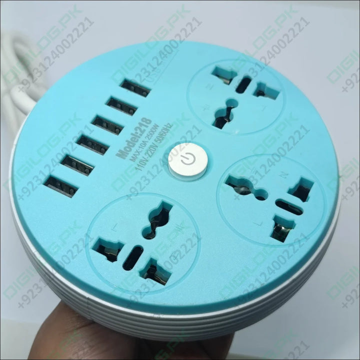 Power Extension Lead with 3 Power Sockets and 6 Usb Ports Round shape