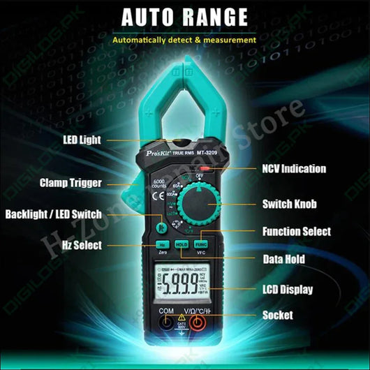 Proskit MT-3209 3-5/6 AC/DC Digital Clamp Meter LED