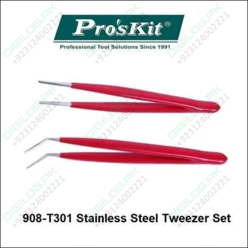 Proskit 2pcs Tweezers Straight & Curved Tip 908t301