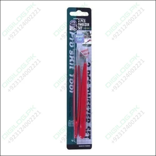 Proskit 2pcs Tweezers Straight & Curved Tip 908t301