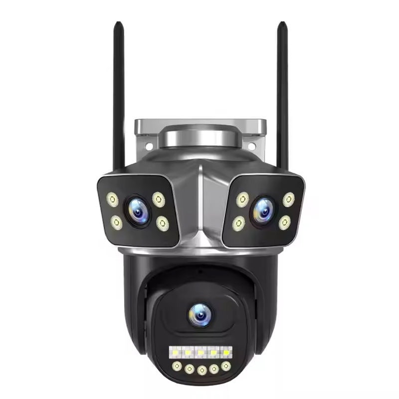 QD18 WiFi Security Camera, 3 Lens PTZ, Outdoor Home CCTV, Night Vision, APP Control, 2-Way Audio, Motion Detection Alarm