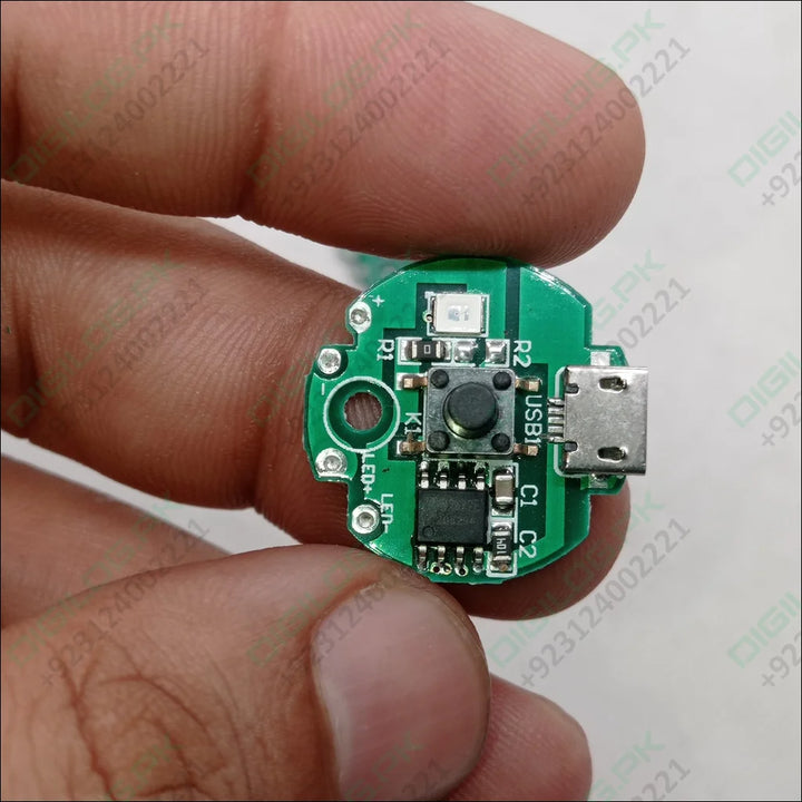 Green circuit board with USB port and button for QW2672 Emergency Light Controller Module