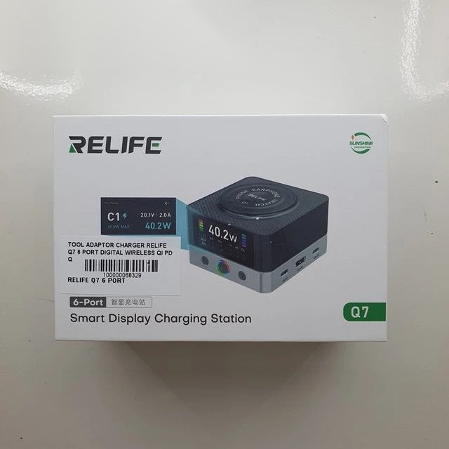 RELIFE Q7 6-Port QI PD Smart Display Wireless Charging Adapter