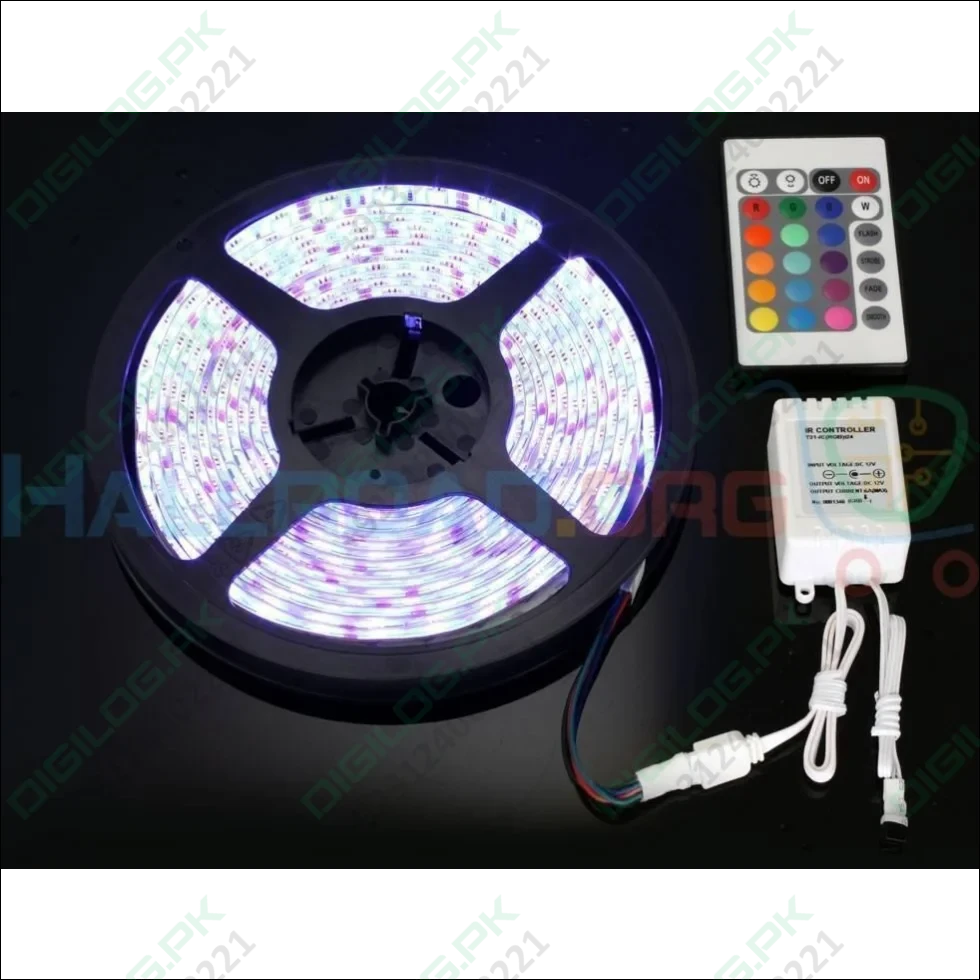 Rgb Led Strip With Remote And Power Supply White Background