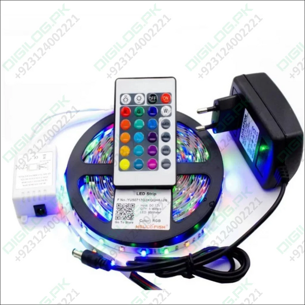 Rgb Led Strip With Remote And Power Supply White Background