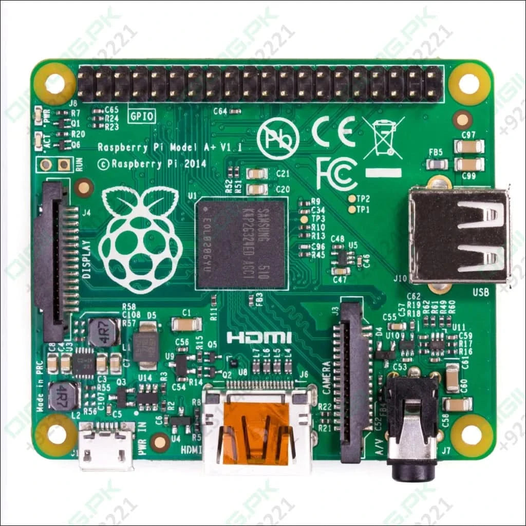 Raspberry Pi Model A+ V1.1 on a white background