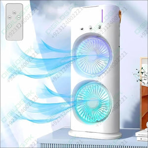 Rechargeable Automatic Rotating Dual Double Spray Mist Fan with Lightening Effects