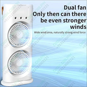 Rechargeable Automatic Rotating Dual Double Spray Mist Fan with Lightening Effects