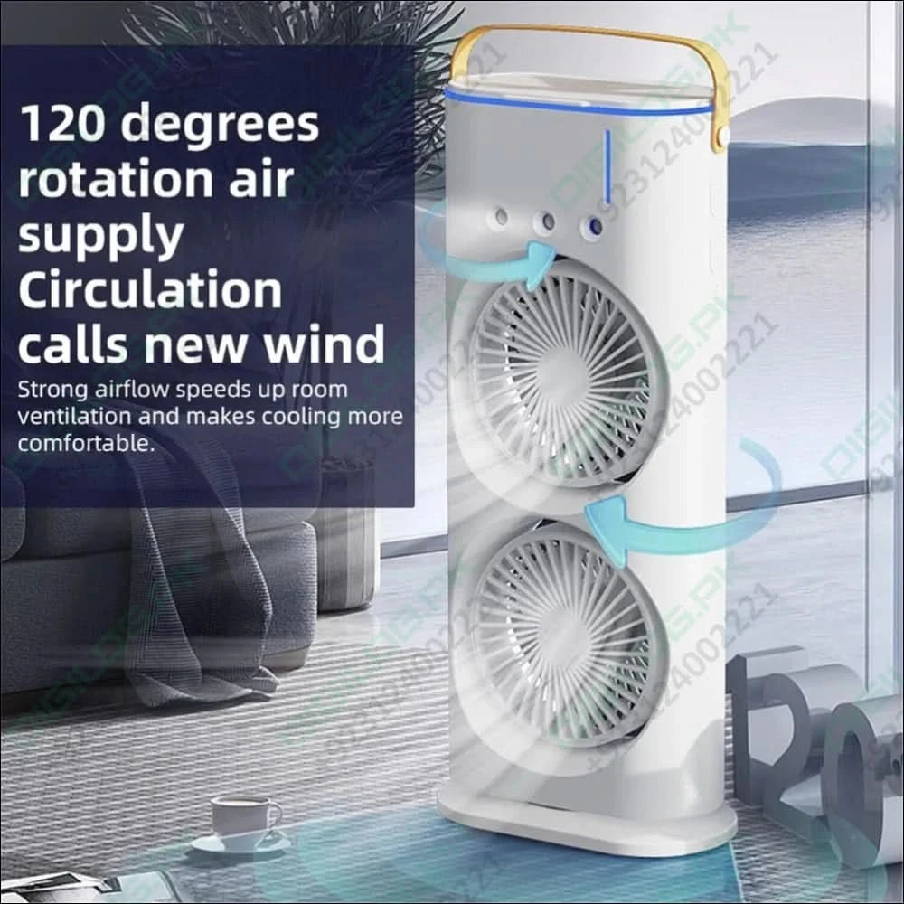Rechargeable Automatic Rotating Dual Double Spray Mist Fan with Lightening Effects