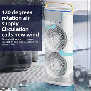 Rechargeable Automatic Rotating Dual Double Spray Mist Fan with Lightening Effects
