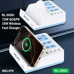 RELIFE RL-309H – 72W QC & PD Fast Charging Station with 15W Wireless Charger & Phone Stand