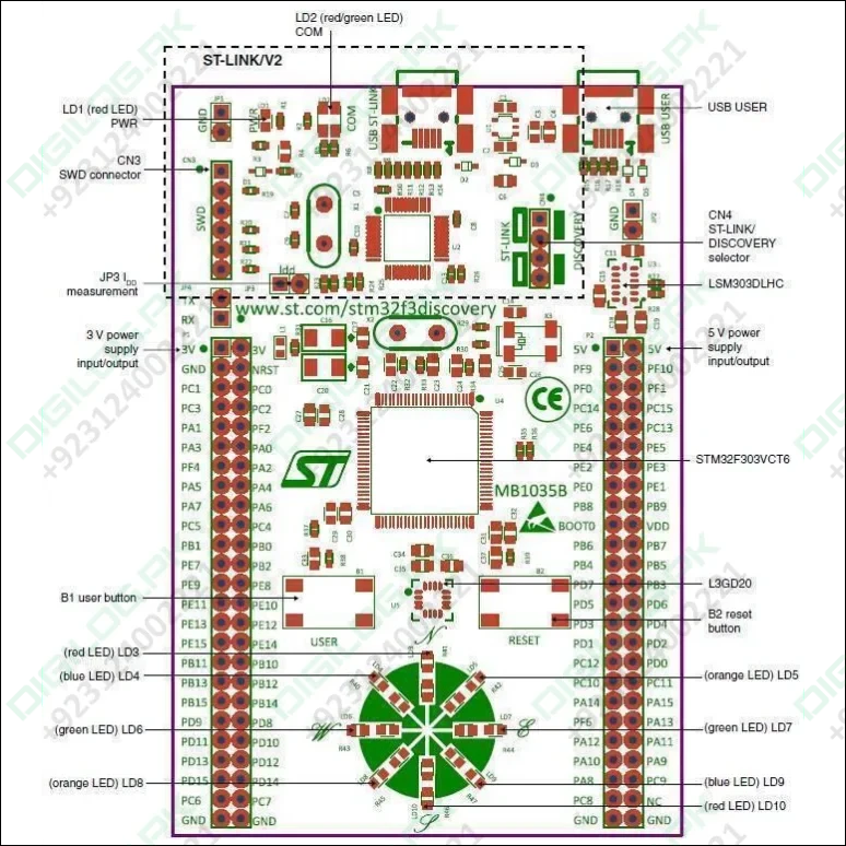 Stm Discovery Kit Stm32f3 Stm32f303vc With Programming Cable
