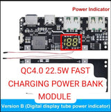 SW6206 SW6208 QC4 PD3.0 22.5W Power Bank Module LED Version B| Fast Charging | Digilog.pk - a black circuit board with USB ports, a digital display reading 188, and two temperature sensors.