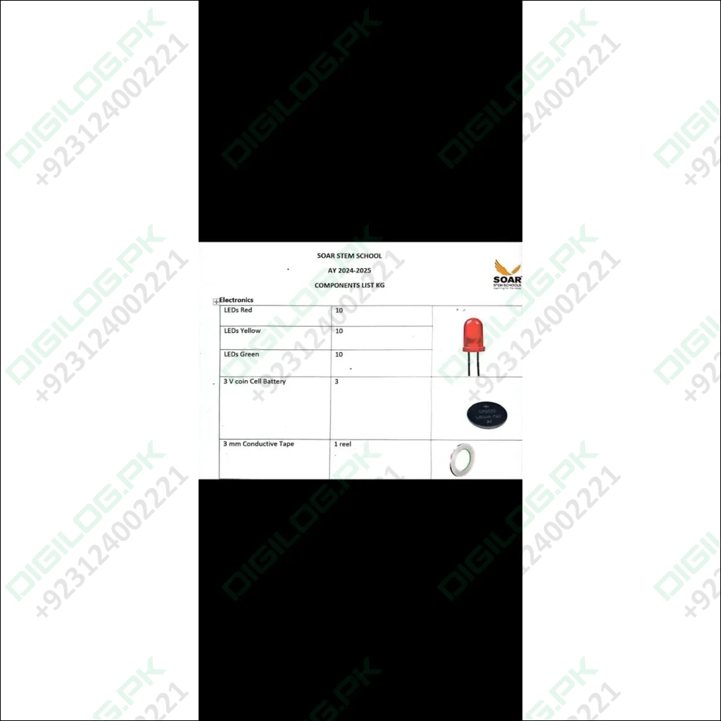 Electronics components list for SOAR STEM School AY 2024-25 with LED light features